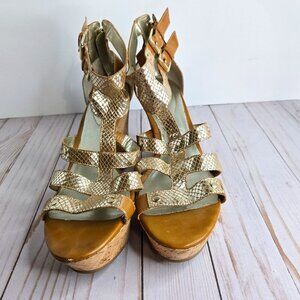 Guess Micha2 Women Gladiator‎ Sandal Shoes Brown Leather and metallic Size 10M